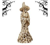 Halloween Witch Figurine - Resin Skeleton Witch Statue for Gothic Decor