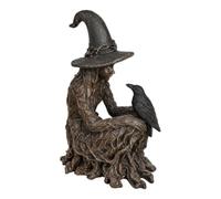Halloween Witch Figurine - Resin Spooky Gothic Raven Table Centerpiece