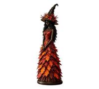 Halloween Witch Figurine with Leaves Gown, Resin Autumn Table Centerpiece