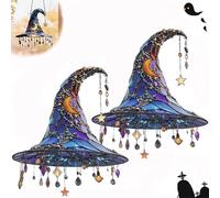 Halloween Witch Hat Design Hanging Ornament, Adorno Colgante con diseño de Sombrero de Bruja de Halloween,Sombrero mágico acrílico 2D,atrapasueños para Colgar en la ventana-2pcs