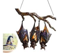 Halloween Witch Hat Design Hanging Ornament, Charming Moonlight Witch Acrylic Stained Glass Window Hanging, Witchs Hat Shaped Hangings Pendant for Homes,Rooms,Party