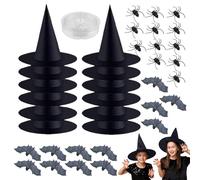 Halloween Witch Hat, Holiday Decoration Wizard Hats on Halloweens Parties, 12pcs Mini Black Witcsh Hat with Spiders and Bats, Tree Hanging Ornaments, Photo Props for Indoor Outdoor Spooky Decor