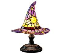 Halloween Witch Hat Lamp - Stained Glass Gothic Nightt Light, Resin USB Powered Witch Hat Nightt Light, Stained Glass Gothic Lamp | Spooky Table Decor For Bedroom, Desk, Bookshelf, Party & Holiday