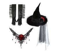 Halloween Witch Hat | Sombrero de bruja con banda de bruja de encaje collar rosa | Moda de mujer para atuendo rendimiento decoración de fiesta para adultos Cosplay Masquerade Festival Porche Ghost