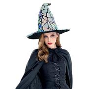 Halloween Witch Hat, Style Wizard Gat con coloridos lentejuelas, sombreros de brujas transpirables con forro interno, disfraz de bruja de 15x15 pulgadas para disfraz de cosplay de mascarada, Hallowee