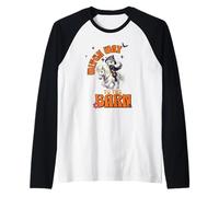Halloween Witch Horse Funny Witch Way to The Barn Farm Camiseta Manga Raglan