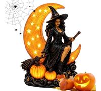 Halloween Witch Moon Lamp - Gothic Resin with Warm LED Glow