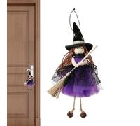 Halloween Witch Ornament - Colgable Spooky Room colgante, Halloween Doll with Broom, Figura decorativa para colgar en la pared de la ventana del árbol de la puerta | Festive Holiday Hanging Decor for