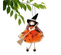 Halloween Witch Ornament - Spooky Hanging Doll with Mesh Broom