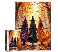 Halloween Witch Puzzle 1000 piezas para adultos, 3 mujeres Walking Autumn Forest Jigsaw Puzzle, Colorful Fall Leaves Fantasy Cozy Artwork, Relaxing Family Challenge Activity, Seasonal Home Decor Gift