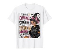 Halloween Witch Run Cafeína Sarcasmo Sin Tolerancia Estupidez Camiseta gráfica económica, Hombre, Blanco, M