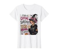 Halloween Witch Run Cafeína Sarcasmo Sin Tolerancia Estupidez Camiseta gráfica económica, Mujer, Blanco, XS