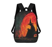 Halloween Witch with Jack-o'-lantern Mochilas Impresas En 3D Para Niños 17inch Mochilas De Moda Informales Para El Día A Día, Bolsas De Viaje, Mochilas Informales Para Exteriores Para Niños Y Niñas