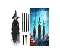 Halloween witch with voice induction and 7-color light, Halloween decoration for outside with poles, black