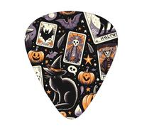 Halloween-Witches-Bats-Skeletons - Juego de 12 púas de guitarra con 3 grosores y caja de almacenamiento, púas ABS para bajo eléctrico