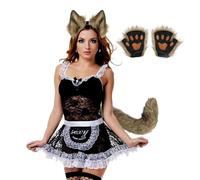 Halloween Wolf Costume - Girls Cosplay Kit with Realistic Tail, Clip-On Ears and Gloves, Easy Wear Accessory for Hallowen, Stage, Carnival, Anime Cosply, Dress Up | Durable Lightweight Material Fun Pe