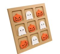 Halloween Wooden XO Board Game, Funny Thinking Strategy Chess, Smooth Travel Friendly Design Sturdy Strong Build for Kids Adults School Car Airplane Beach Home Use 7.87x7.87in