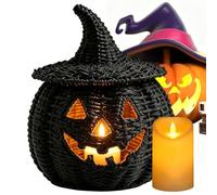 Halloween Woven Pumpkin Lantern With LED Candle|WovenSeagrass Pumpkin Decor