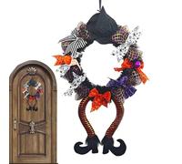 Halloween Wreath for Front Door - Spooky Witch Leg Decor, Halloween Door Hanging Wreath with Witch Legs, Spooky Party Sign Decoration for Front Doors, Porch, Window, Indoor & Outdoor Haunted House Use