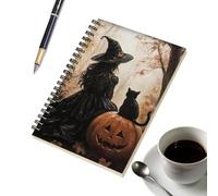 Halloween Writing Journal - Vintage Ghost Pumpkin Cat Cover, Spiral Bound N