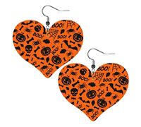 Halloween2 Pendientes de cuero en forma de corazón Mujeres Niñas Pendientes colgantes simples Regalos para ella