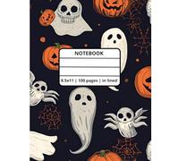 Hallowen Notebook 2025 | 8.5x11 | mate cover | 100 pages in lined: Cute halloween pumpkin ghost and spider web school diary for children