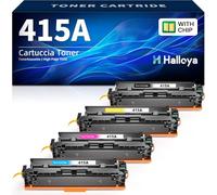 Halloya 415A 415 - Tóner compatible con chip para HP 415A 415A 415X (negro, cian, magenta y amarillo) como repuesto para Laserjet Pro MFP M479fdw M479fdn M479fdw M454dw M454dn (W2030A W2031A W2032A