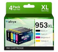 Halloya 953XL 953 XL Cartucho de Tinta Compatible para HP 953XL Pack para HP Officejet Pro 7720 7740 8210 8720 8710 8715 8740 8718 8725 8218 8728 8730 7730 (Negro/Cian/Magenta/Amarillo, 4 Pack)