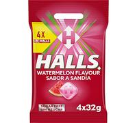 HALLS Caramelos Duros Sabor Sandía, sin Azúcar y con Vitamina C, Multicolor, 32 g (Paquete de 4)