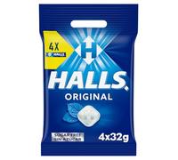 Halls Caramelos Sabor Eucalipto, Sin Azúcar, Paquete de 4 x 32 g | Caramelos sin azúcar con sabor a eucalipto y efecto refrescante, perfectos para disfrutar de frescor en cualquier momento