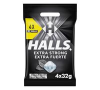 Halls Caramelos Sabor Extra Fuerte, Sin Azúcar, Paquete de 4 x 32 g | Caramelos sin azúcar con sabor extra fuerte y efecto refrescante, perfectos para disfrutar de frescor en cualquier momento