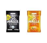Halls Caramelos Sabor Extra Fuerte, Sin Azúcar, Paquete de 4 x 32 g + Halls Cítricos Mix Caramelos Duros Sabor Cítrico, 4 x 32g
