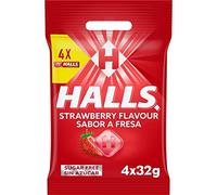 Halls Caramelos Sabor Fresa, Sin Azúcar, Paquete de 4 x 32g