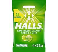Halls Caramelos Sabor Lima, Sin Azúcar, Paquete de 4 x 32 g | Caramelos sin azúcar con sabor a lima y efecto refrescante, perfectos para disfrutar de frescor en cualquier momento