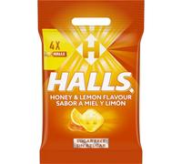 Halls Caramelos Sabor Miel y Limón, Sin Azúcar, Paquete de 4 x 32g