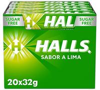 Halls Lima, Caramelo Sin Azúcar, Caja de 20 Sticks de 32 g