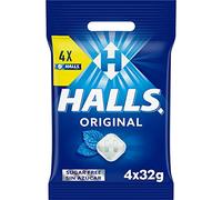 Halls Original Caramelos Sabor a Mentol y Eucalipto, Sin Azúcar, Paquete de 4 x 32 g