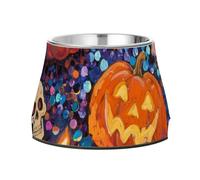 Hallween - Comedero de calabaza con lentejuelas naranjas para perros, antideslizante, de acero inoxidable, para mascotas, para amar el bigote de mascotas, plato de fatiga para perros para comer lento