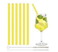 HALM Amarillo NEÓN Pajitas de Vidrio 6 Unidades 20 cm 6 Sorbetes + Cepillo de Limpieza sin Plástico - Apto para Lavavajillas - Sostenible - Pajas de Cristal Fiesta Luz Negra