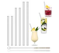 HALM Juego de 6 pajitas de vidrio con 3 longitudes Transparente Pajillas de cristal reutilizables de vidrio especial + Cepillo de limpieza saludables, para cóctel, batido sostenible