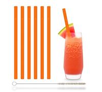 HALM Naranja NEÓN Pajitas de vidrio 6 unidades 20 cm Fiesta de luz negra + cepillo de limpieza sin plástico - Apto para lavavajillas - Ecológico - Sorbetes de cristal