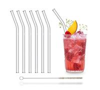 HALM Pajitas curvadas de cristal reutilizables - 6 x 20 cm + cepillo de limpieza ecológico - Apto para lavavajillas - Sostenible - Pajitas de vidrio para batido, cóctel, smoothie