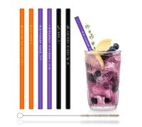 HALM - Pajitas de cristal para Halloween, 6 pajitas decorativas con calabaza, calavera, araña, bruja, mano sangrienta, murciélago, naranja, morado, negro y efecto de luz negra, decoraciones de fiesta