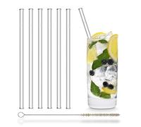 HALM Pajitas de cristal reutilizables - 6 x 20 cm + cepillo de limpieza ecológico - Apto para lavavajillas - Sostenible - Pajitas de vidrio para batido, cóctel, smoothie