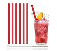 Halm - Pajitas de cristal rojas, 6 pajitas reutilizables de 8 pulgadas + cepillo de limpieza sin plástico, fabricadas en Alemania, aptas para lavavajillas, rectas, perfectas para batidos, cócteles