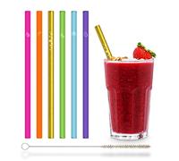 HALM - Pajitas de cristal "Unicorn Edition", 6 pajitas coloridas y resistentes a la rotura con diseños encantadores, aptas para lavavajillas y sin BPA