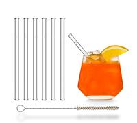 HALM Pajitas de vidrio cortas - 6 unidades rectas 15 cm - Set de pajillas de cristal reutilizables + cepillo de limpieza sin plástico - Sorbetes de cristal para vasos de cóctel, vasos infantiles
