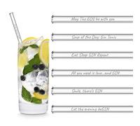 HALM Pajitas de vidrio Edición de Gin con frases 6x 20cm con dichos en inglés sobre Gin Sorbete Popote Vidrio Gin-Tonic Regalo Cristal