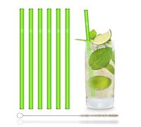 HALM pajitas de vidrio, neón verde, 6 reutilizables de 20 cm, brillan en la oscuridad + cepillo de limpieza sin plástico, fabricado en Alemania, apto para lavavajillas, recto