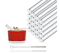 HALM Pajitas de Vidrio Reutilizables - 20 Unidades cortas rectas 10 cm + cepillo de limpieza sin plástico - Apto para lavavajillas - Sostenible - Sorbetes de Cristal para Vasos de Shot